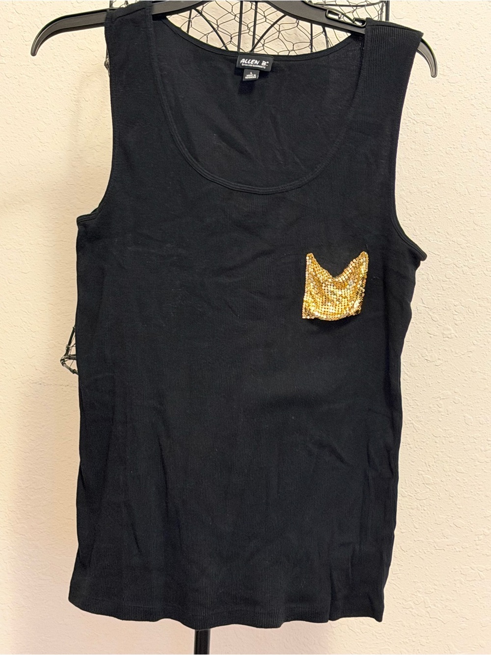 Allen B. Black Ribbed Tank Top with Subtle Shine